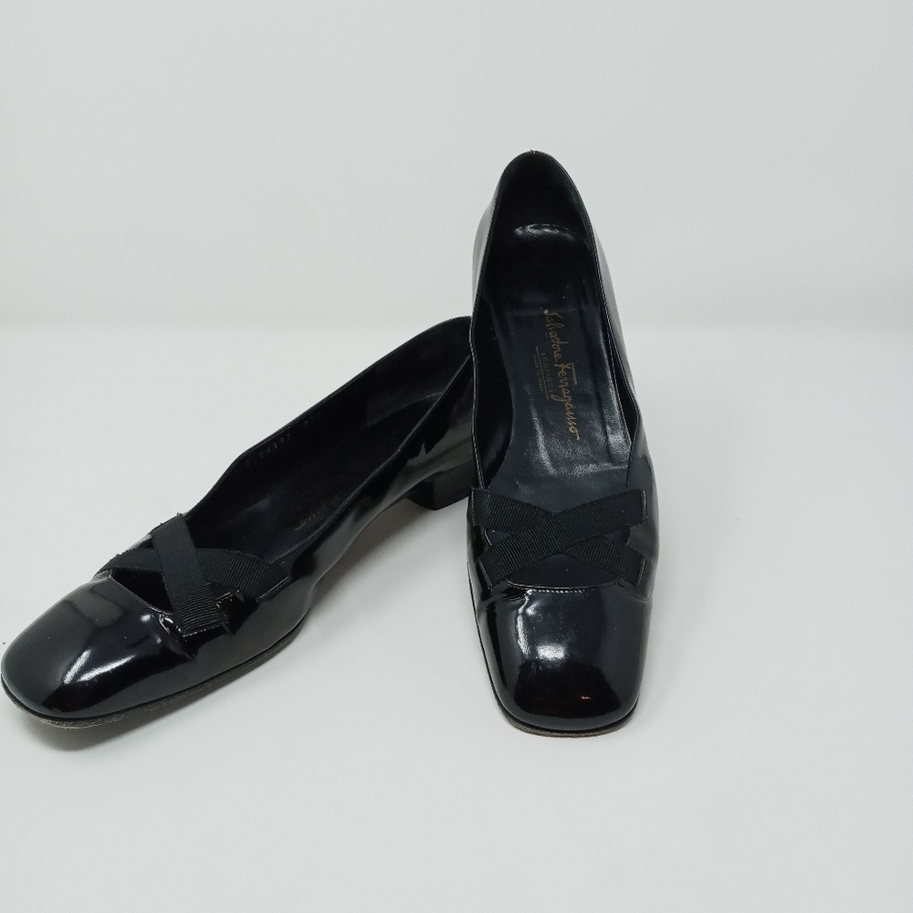 Salvatore Ferragamo criss cross patent shoe